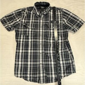Harley Davidson Motor Clothes Shirt Mens Large Plaid Snap Button Embroidered